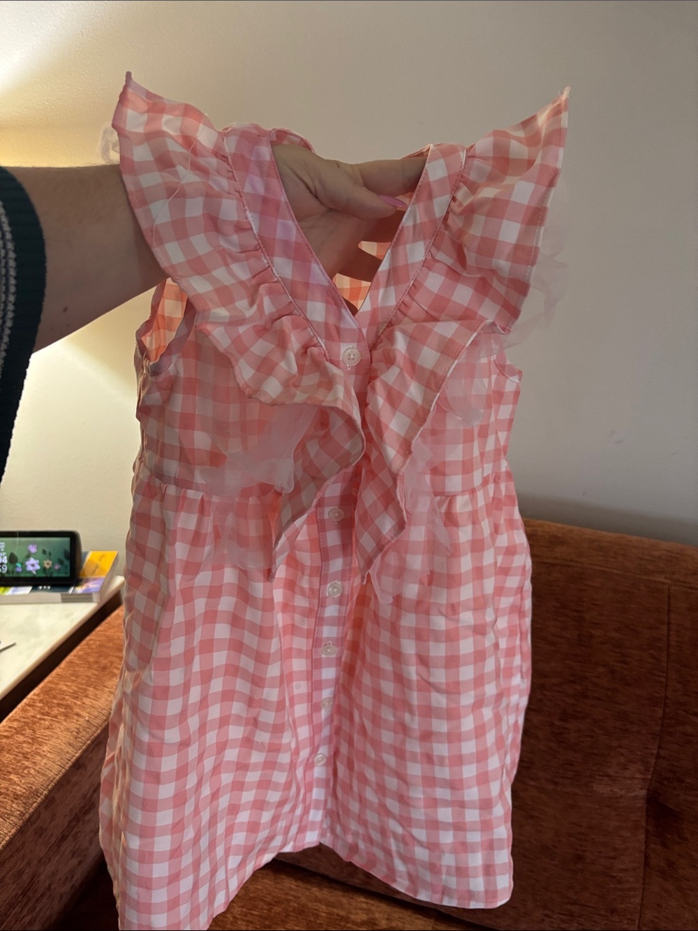 PatPat Pink Gingham Ruffle Button-Front Dress - Picture 3 of 4